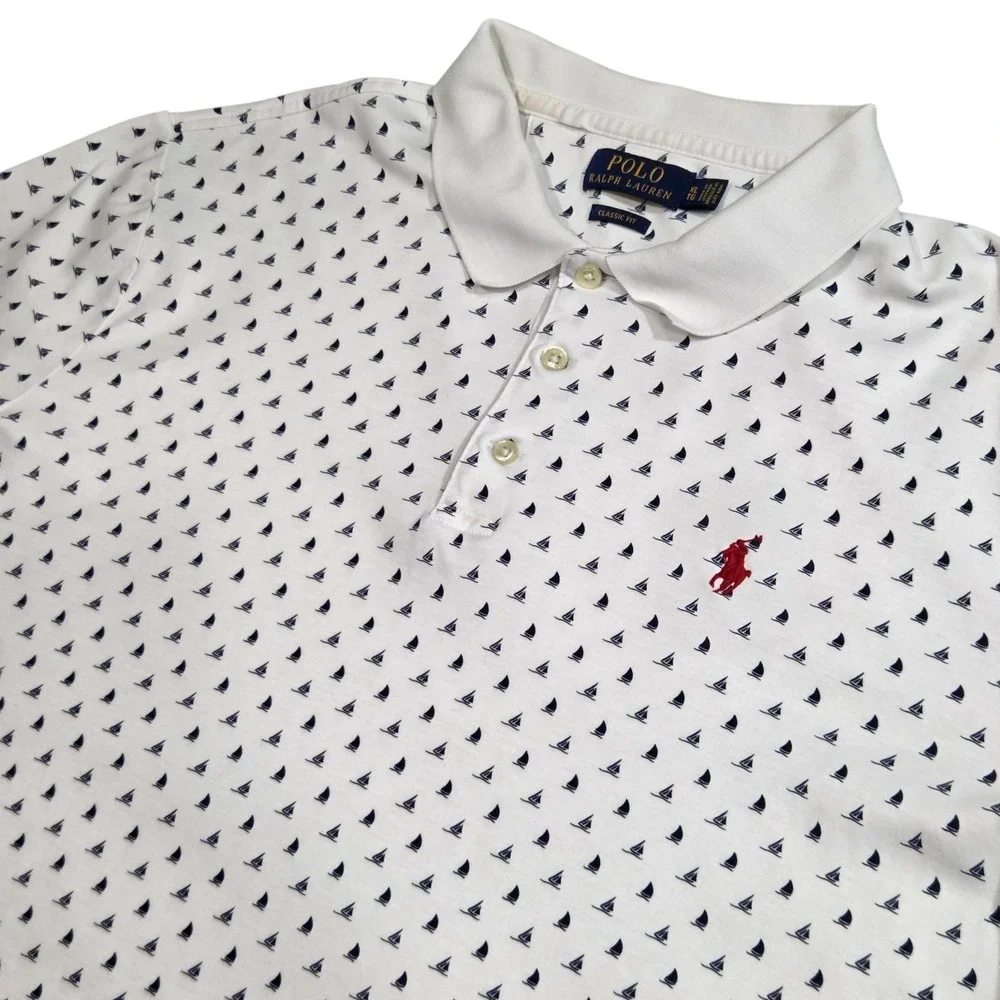 Polo Ralph Lauren Nautical Sail Boats Pony Polo Shirt Classic Fit Men Size‎ XL